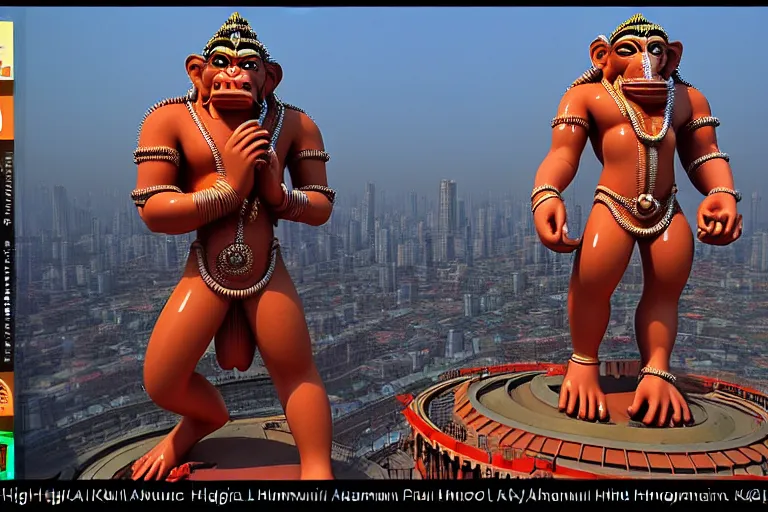 Prompt: high quality 3 d cyberpunk biomorphic hanuman! head building in the middle of mumbai!!, kalighat highly detailed, cinematic smooth, stephen shore & john j. park, soft morning light, wide shot, high angle, uhd 8 k, deep focus