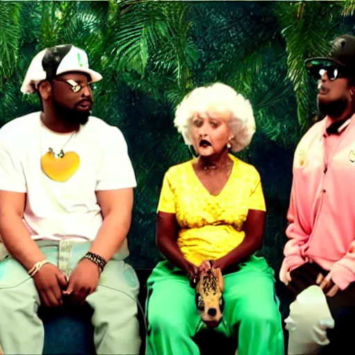 Image similar to Golden Girls TDE produced music video Gangsta rap smoking marijuana with iguanas reality TV 2008 HD definition screenshot