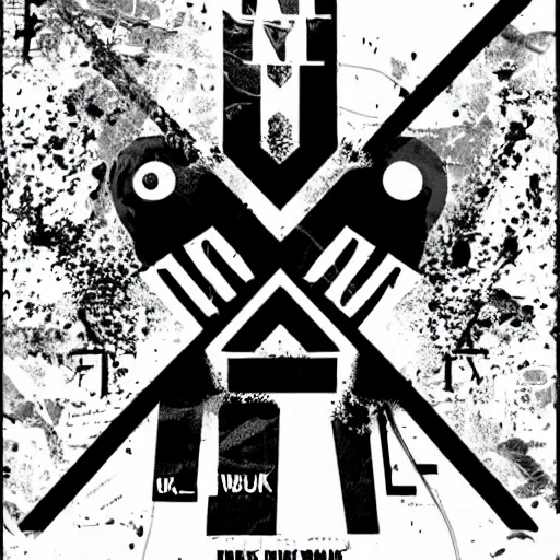 Image similar to black on white graphic design cover punk band in style of eric hu, y 2 k, brutalism, acid, techno