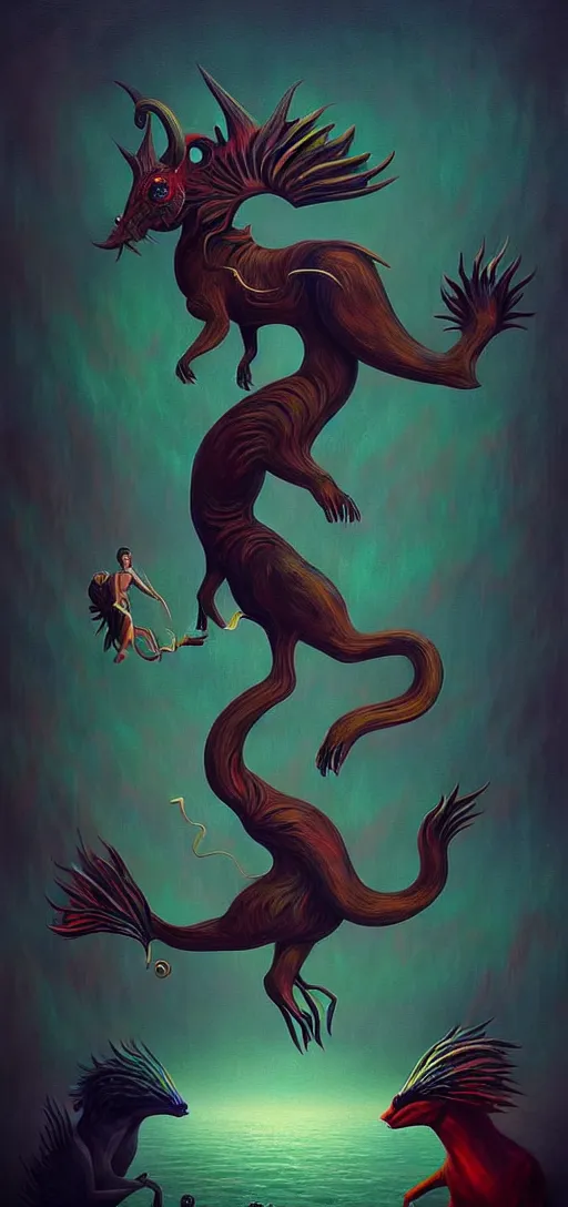 Image similar to strange mythical beasts of whimsy, surreal dark uncanny painting by ronny khalil