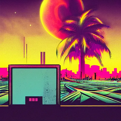 Image similar to abandoned, synthwave