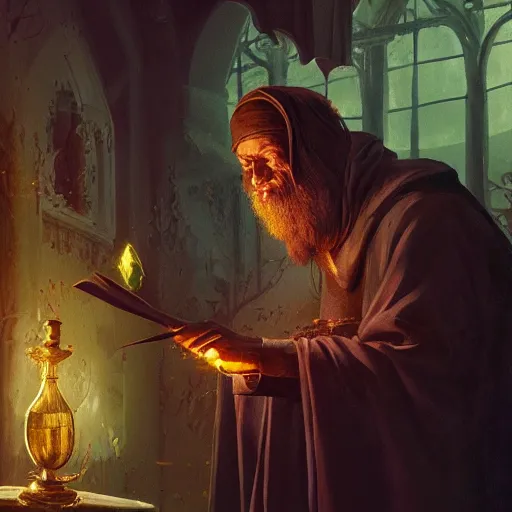 Image similar to a beautiful panting of a dark wizard casting a spell, alchemist lab, hyperrealistic, cinematic atmosphere, epic, artstation, moebius