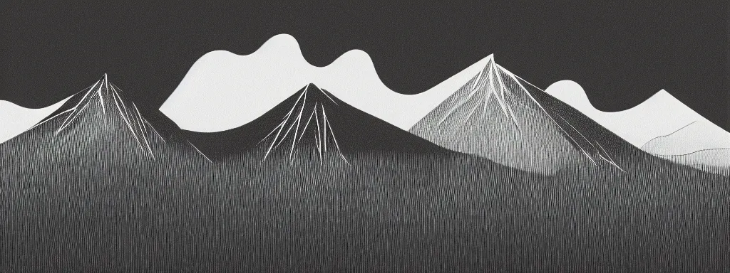 Prompt: a black and white photo of a mountain range, an album cover by hallsteinn sigurðsson, trending on behance, figuratism, chillwave, concert poster, poster art, black background, high contrast, noisy