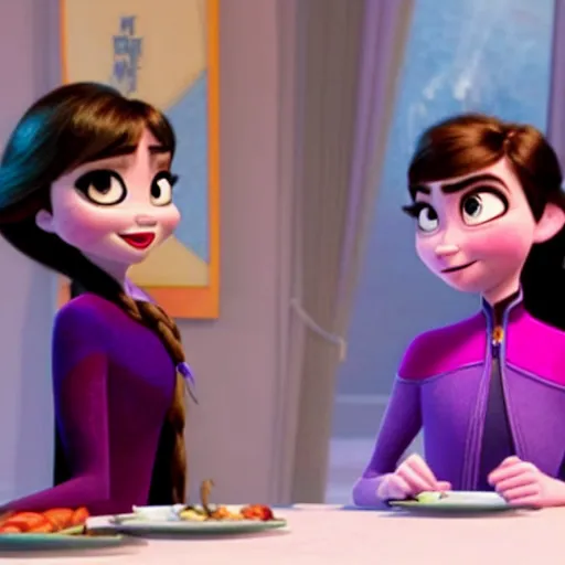 Image similar to violet parr in incredibles 2 style guest starring in frozen movie