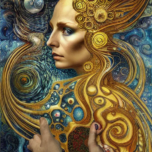 Image similar to Divine Chaos Engine by Karol Bak, Jean Deville, Gustav Klimt, Amanda Sage, and Vincent Van Gogh, fractal structures