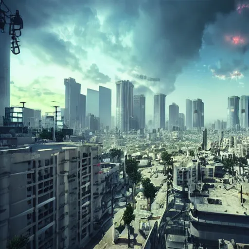 Image similar to tel aviv as an utopian cyberpunk city epic sky photography octane render hyper realistic detailed