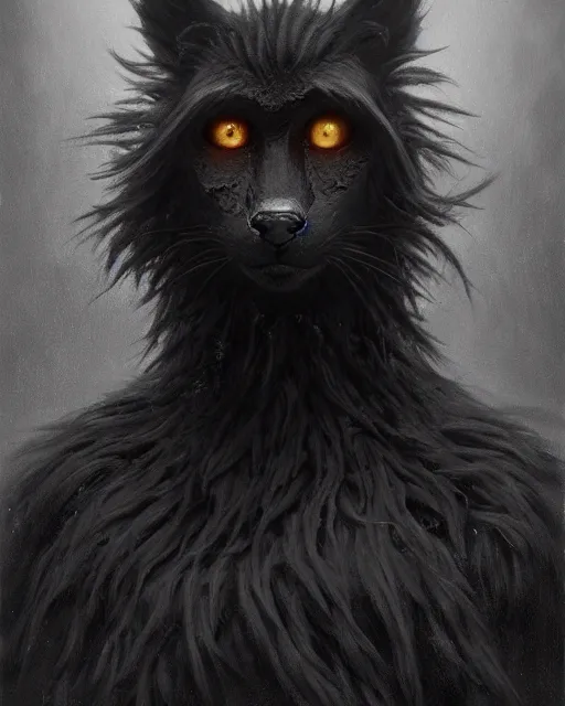 Image similar to a portrait of black furry shadow nightmare monster in a background of deep shadows, illustration, dramatic lighting, soft details, painting oil on canvas, art nouveau, octane render, HDR, 4k, 8k, HD, by Edmund Blair Leighton, Brom, Charlie Bowater, trending on artstation, Tom Bagshaw, faces by otto Schmidt