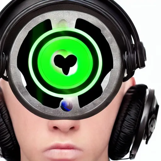 Prompt: sci-fi mechanical exploding pulsating human green heart of a 14yo boy, clockwork mechanical, sci-fi jewellery, hyper realistic, human anatomy, robot, listening to music through headphones, background is a green cotton surgical sheet