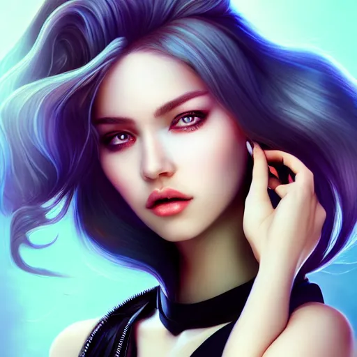 Image similar to electric woman, cute - fine - face, pretty face, oil slick hair, realistic shaded perfect face, extremely fine details, realistic shaded lighting, dynamic background, artgerm, 8 k ultra realistic, highly detailed, character design by dao trong le