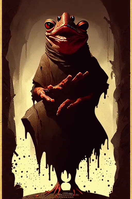 Image similar to greg rutkowski poster. toad wizard