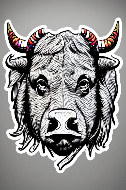 Image similar to A portrait of a dictator bull, sticker, highly detailed, colorful, illustration, smooth and clean vector curves, no jagged lines, vector art, smooth