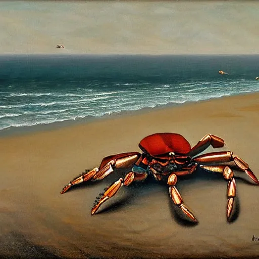 Image similar to A portrait of a mechanical crab on the beach, Henrique Alvim Corrêa, Joan Roig i Soler, ocean, waves, favela