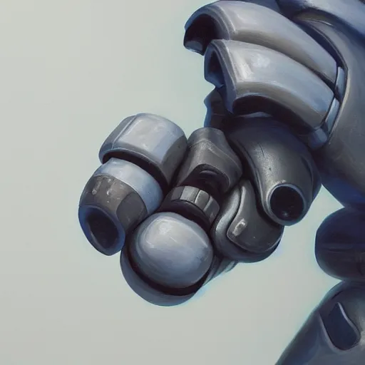 Prompt: closeup painting of wounded robotic hand, thumbs up, asymmetrical, trending on artstation