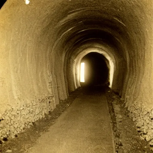 Image similar to a tunnel that leads to hell, vintage photograph, 3 5 mm