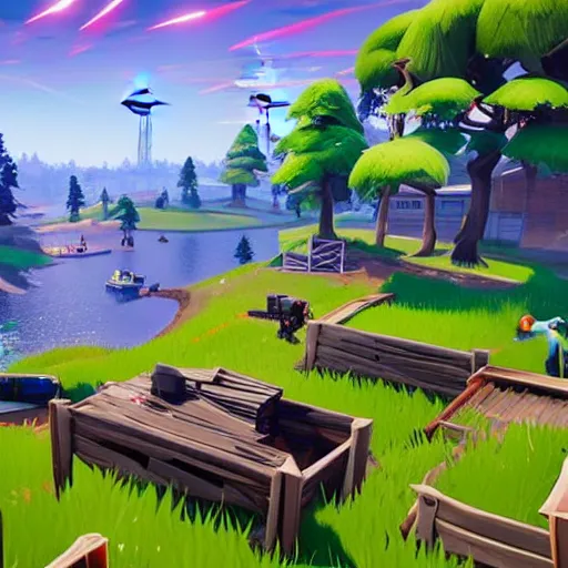 Image similar to a screenshot of a fortnite game, taking place in the city of seattle