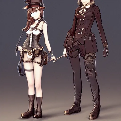 Image similar to A girl in a steampunk style costume by Range Murata