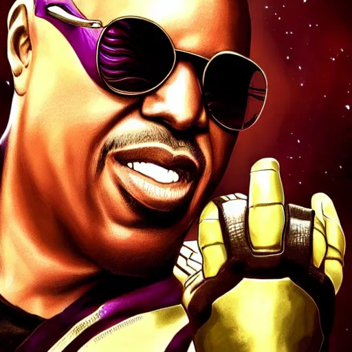 Prompt: stevie wonder as thanos, beautiful portrait art by artgerm