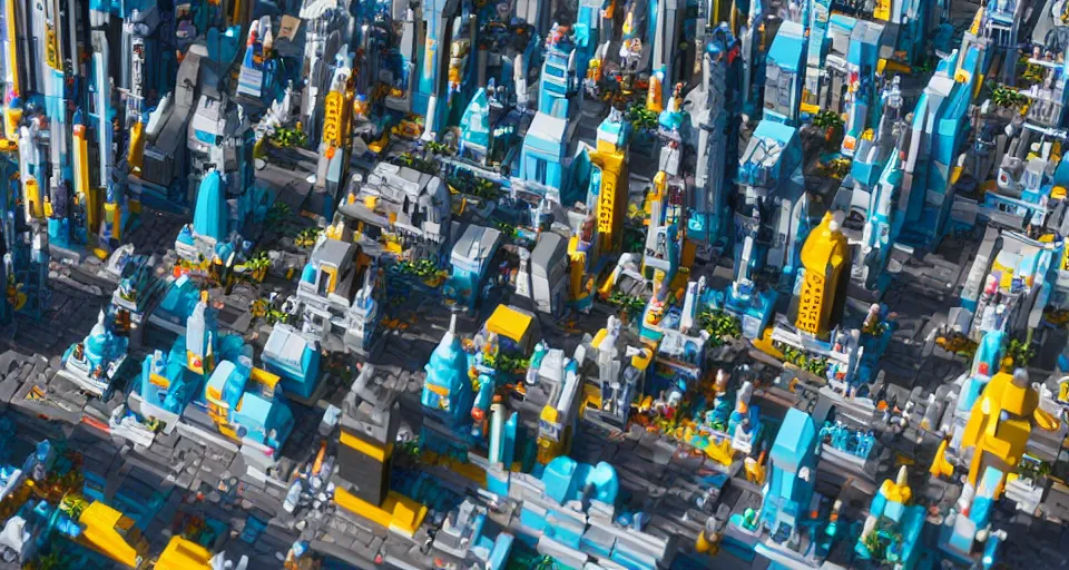 Image similar to sci - fi futuristic city made of lego bricks, pixar, disney 3 d, 8 k, octane render, still from lego movie