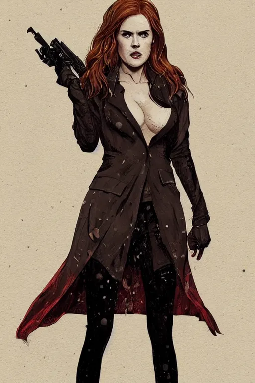 Image similar to isla fisher in sleepy hollow, full body, big two toned eyes, teeth gritted, horror, intricate details, cinematic, epic, realistic, anatomy, tomer hanuka, uplight, artstation, photorealistic, scary