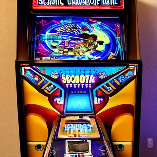 Image similar to retro sci-fi pinball machine