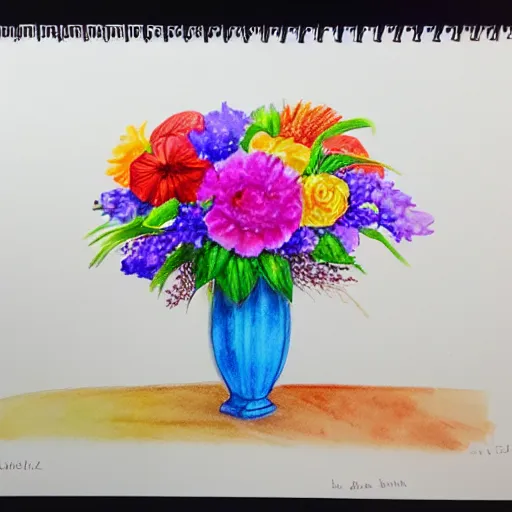 Image similar to a vase with a colorful and beautiful flower arrangement. watercolor and pencil drawing style. beautiful lighting, 4 k post - processing, trending in art station, cg society, highly detailed, 5 k extremely detailed, 3 d. cinematic scene.