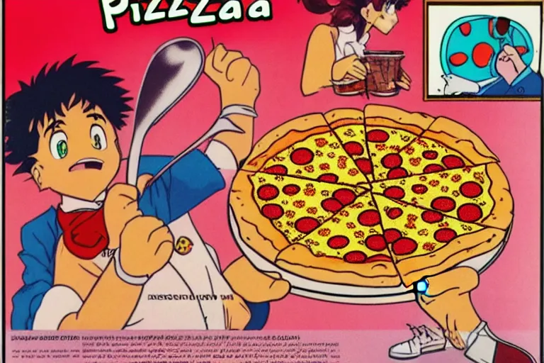 Image similar to pizza, 80s, advertisement, anime