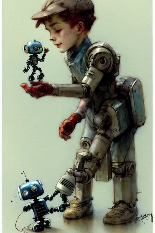 Image similar to (((((1950s boy and his robot . muted colors.))))) by Jean-Baptiste Monge !!!!!!!!!!!!!!!!!!!!!!!!!!!