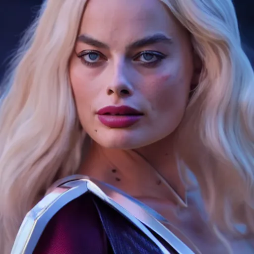 Image similar to margot Robbie wearing a cosplay costume, detailed face, 4k, hd, cinematic