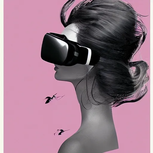 Prompt: a woman in a virtual reality system, illustration for dior by stina persson and yoshitaka amano