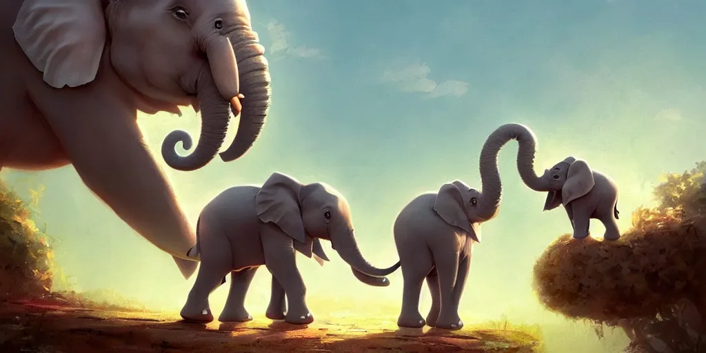 Image similar to a wholesome cute baby elephant, medium shot, waist up, studio ghibli, pixar and disney animation, sharp, anime key art by greg rutkowski, by craig mullins, bloom, dramatic lighting