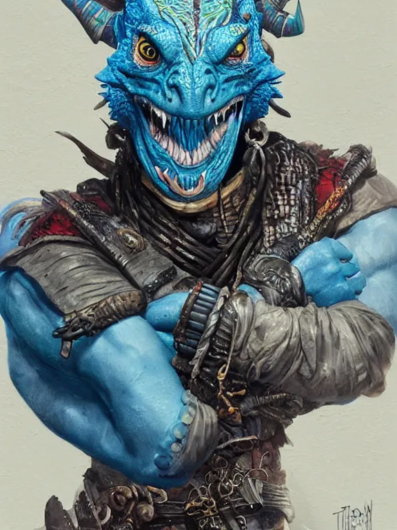 Prompt: art portrait of blue Dragonborn pirate,by tristan eaton,Stanley Artgermm,Tom Bagshaw,Greg Rutkowski,Carne Griffiths,trending on DeviantArt,face enhance,minimalist, dungeons and dragons,full of colour,