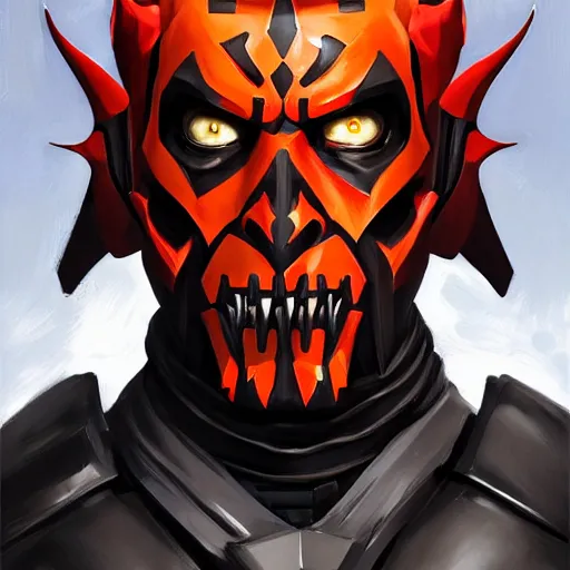 Image similar to greg manchess portrait painting of armored darth maul as overwatch character, medium shot, asymmetrical, profile picture, organic painting, sunny day, matte painting, bold shapes, hard edges, street art, trending on artstation, by huang guangjian and gil elvgren and sachin teng