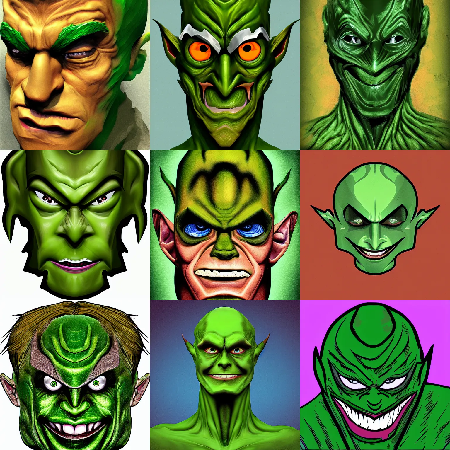 Prompt: green goblin head and shoulders, icon, digital art