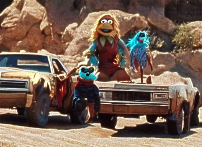 Image similar to El Camino scene from the 1979 science fiction film Muppet Mad Max