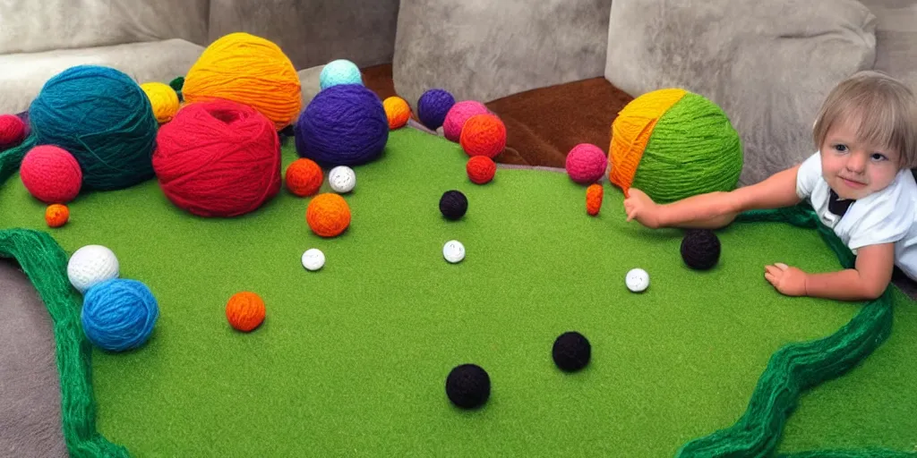 Prompt: golf hole made from yarn,