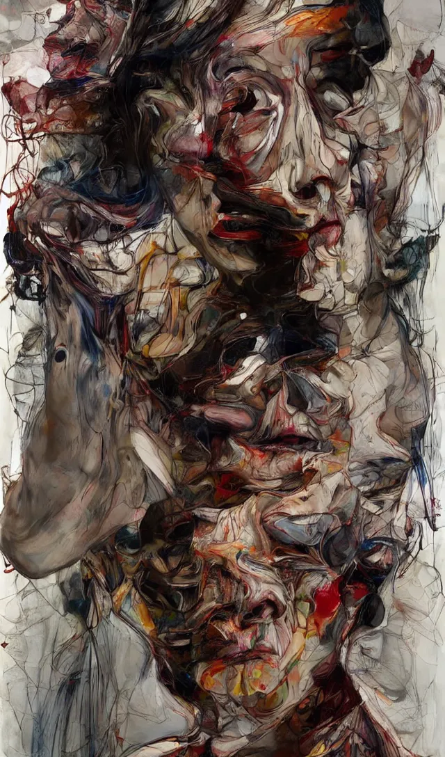 Image similar to there is ugliness in beauty, but there is beauty in ugliness. expressive sadness and fear. full body by jenny saville, scifi, neo - gothic, intricate, rich deep colors. part by james jean, part by adrian ghenie and gerhard richter.