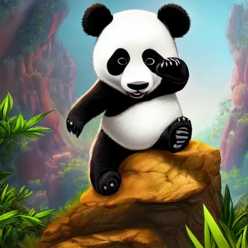 Image similar to a cartoon panda, Disney, digital art, highly detailed, award winning, concept art, intricate, sharp focus, masterpiece, Trending on Artstation HQ, unreal engine 5, 4K UHD image