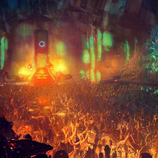 Prompt: psytrance festival with no text, powerful, cinematic, beautifully lit, by craig mullins, by galan pang, 3 d, trending on artstation, octane render, 8 k