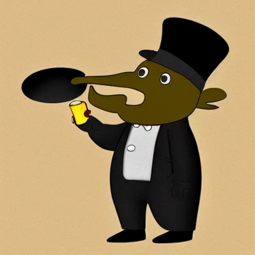 Prompt: fat platypus smoking in a bowler hat