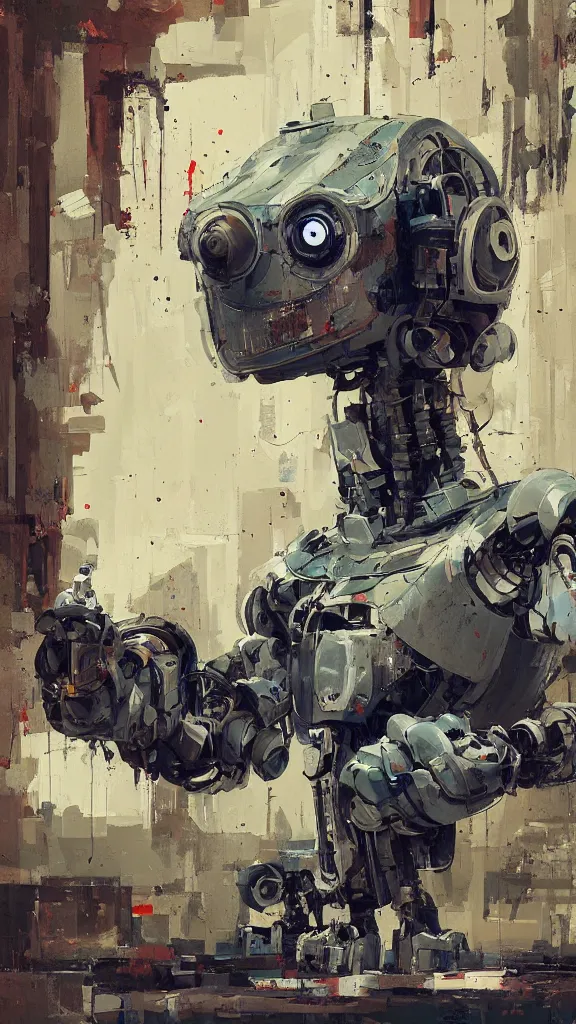 Prompt: robot painting a robot on canvas, intricate, highly detailed, photorealistic, film still, by ismail inceoglu.