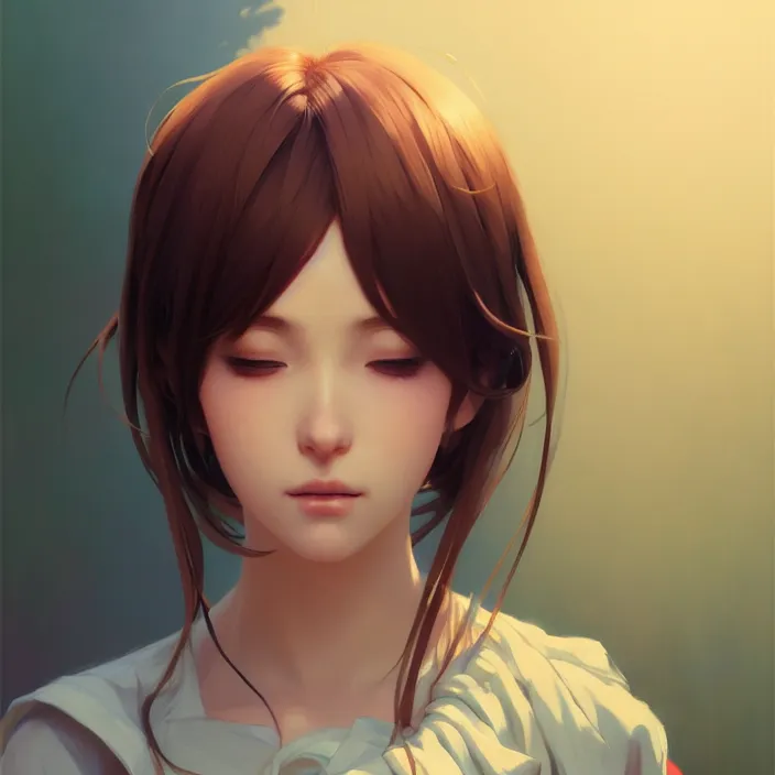 Prompt: a potrait of an anime woman, fine details, radiant highlights, realistic shaded lighting poster by ilya kuvshinov, katsuhiro, artgerm, jeremy lipkin, michael garmash, nixeu, unreal engine 5, radiant light, detailed and intricate environment, eyes closed