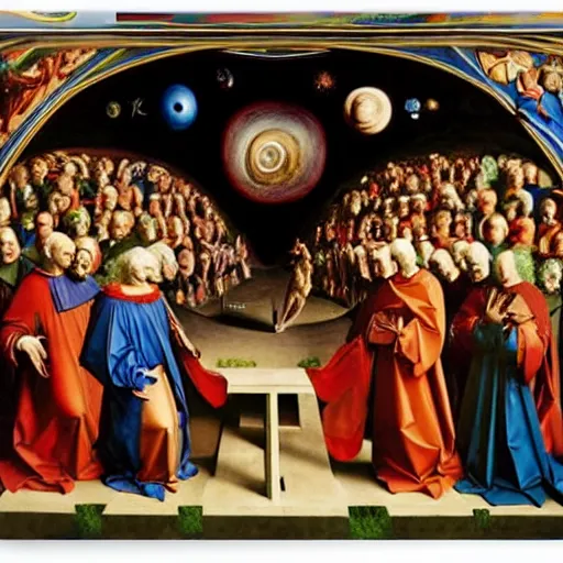 Image similar to creation of the universe by Hubert van Eyck and Jan van Eyck