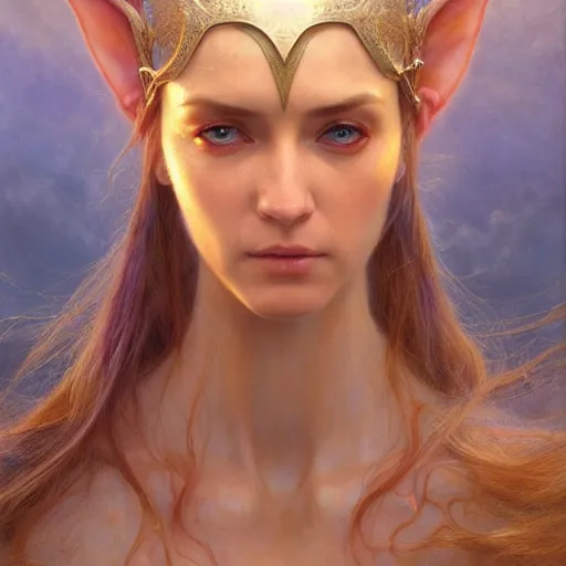 Image similar to a beautiful elven princess, stuning 3 d render, masterpiece, glowing aura, by donato giancola and greg rutkowski and wayne barlow and zdzisław beksinski, realistic face