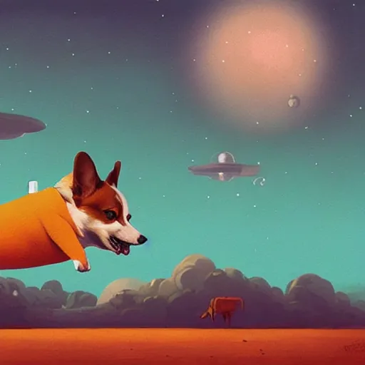 Prompt: a corgi floating in space, digital painting by simon stalenhag, futuristic, smooth, beautiful