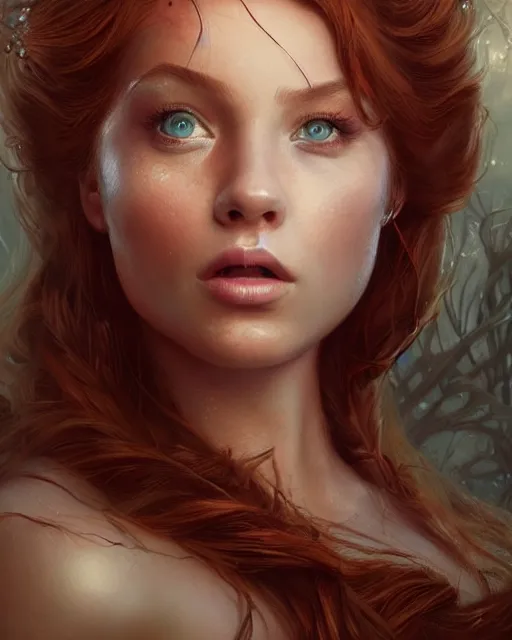 Image similar to princess ariel, hyper realistic face, beautiful eyes, fantasy art, in the style of greg rutkowski, intricate, hyper detailed, smooth