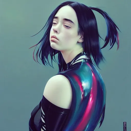 Image similar to a beautiful japanese billie eilish kat dennings alluring instagram model in elaborate latex tank top, by guweiz and wlop and ilya kuvshinov and artgerm and makoto shinkai and studio ghibli, symmetrical eyes, aesthetic, gorgeous, stunning, alluring, attractive, artstation, deviantart, pinterest, digital art