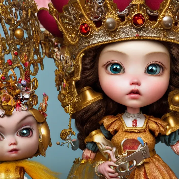 Prompt: highly detailed closeup, portrait of a tin toy fairytale princess wearing a crown, unreal engine, nicoletta ceccoli, mark ryden, earl norem, lostfish, global illumination, detailed and intricate environment