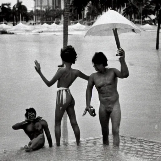 Prompt: Pina Coladas in the rain, by Lucien Clergue