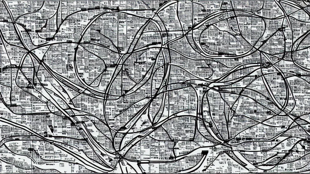 Prompt: line drawing endurable force subway map