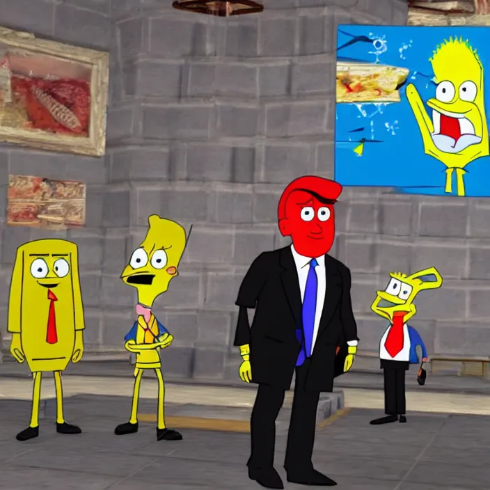 Prompt: ps 2 donald trump dressed like spongebob. play station 2 graphics